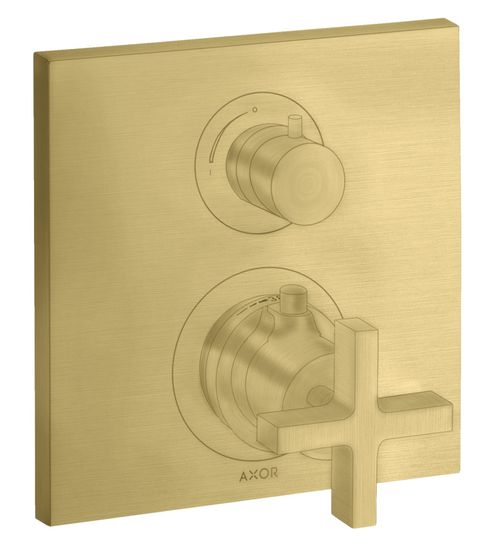 AXOR-HG-AXOR-Citterio-Thermostat-Unterputz-mit-Absperrventil-und-Kreuzgriff-Brushed-Brass-39705950 gallery number 1